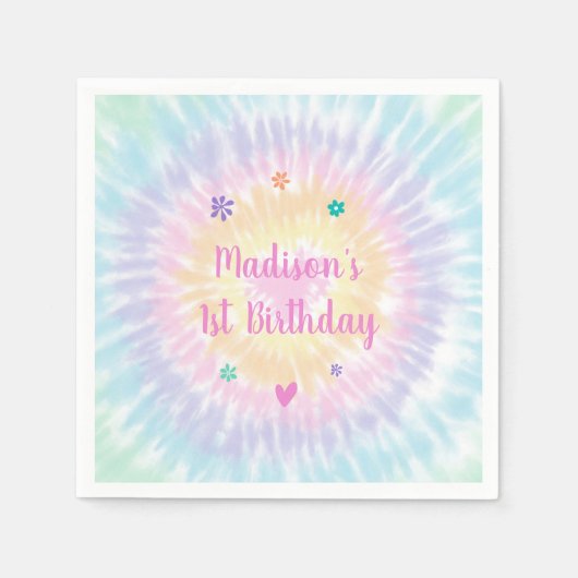 Serviette En Papier Tie Dye Pastel Rainbow Boho Hippie Anniversaire (Devant)