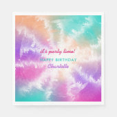Serviette En Papier Tie Dye Pastel Rose Orange Turquoise Violet Annive (Devant)