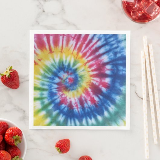 Serviette En Papier Tie Dye Rainbow Paper Napkin Rainbow Design (En situation)