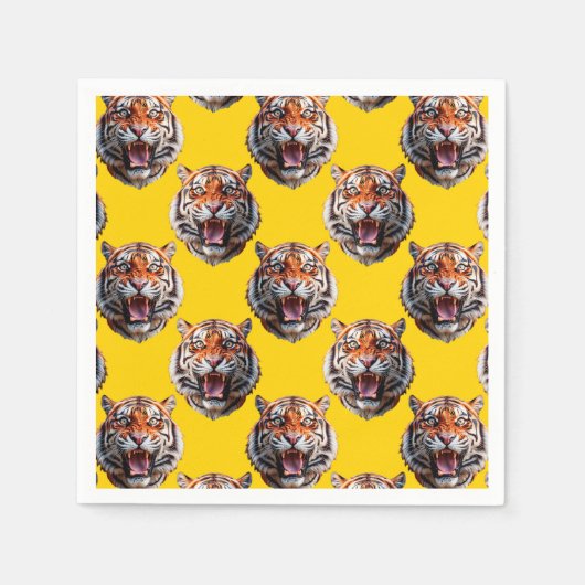 Serviette En Papier Tiger Head Pattern Design Yellow  (Devant)