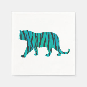 Serviette En Papier Tiger noir et Turquoise