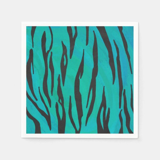 Serviette En Papier Tiger noir et Turquoise (Devant)