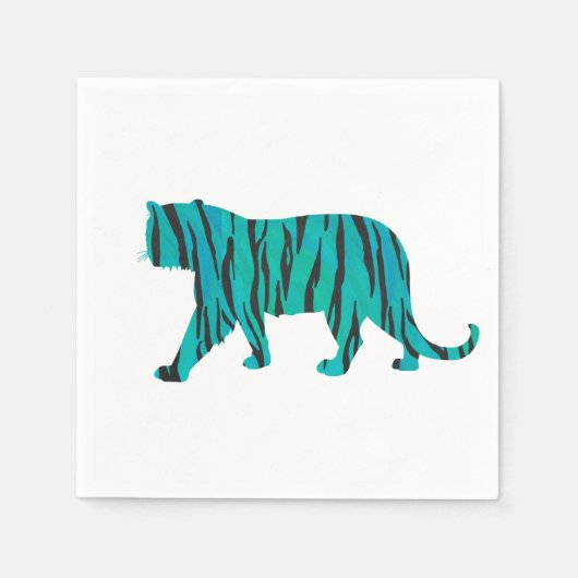Serviette En Papier Tiger noir et Turquoise (Devant)