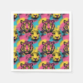 Serviette En Papier Tiger Pop Art Motif en rose, jaune et bleu (Devant)