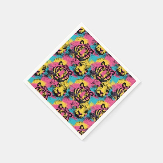Serviette En Papier Tiger Pop Art Motif en rose, jaune et bleu (Coin)