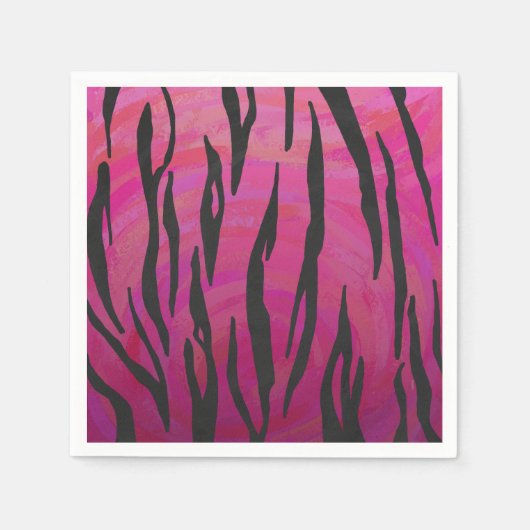 Serviette En Papier Tiger rose chaud et noir (Devant)