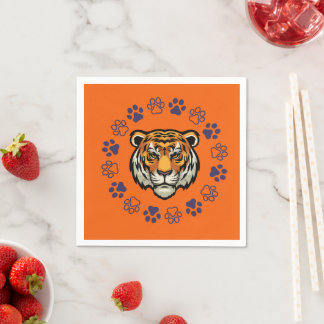 Serviette En Papier Tiger Tête Napkin Orange & Bleu