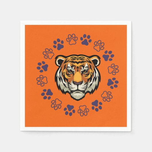 Serviette En Papier Tiger Tête Napkin Orange & Bleu (Devant)