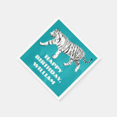Serviette En Papier Tigre blanc Turquoise, bleu turquoise Personnalisé (Coin)