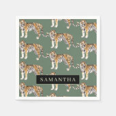 Serviette En Papier Tigres d'aquarelle verte tropicale Motif avec nom (Devant)