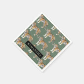 Serviette En Papier Tigres d'aquarelle verte tropicale Motif avec nom (Coin)