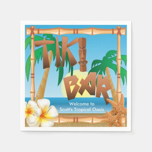 Serviette En Papier Tiki Bar - Une Oasis Tropicale (Devant)