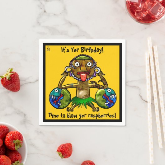 Serviette En Papier Tiki Party Funny Design on Yellow (Personnalisé) (En situation)