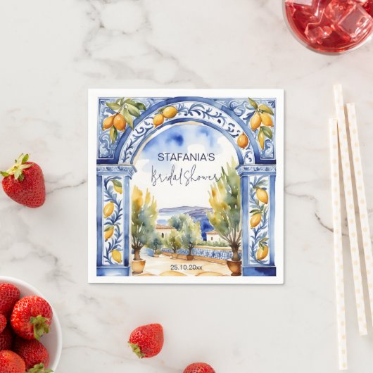 Serviette En Papier Tiles bleus italiens arche citrons enterrement de  (En situation)