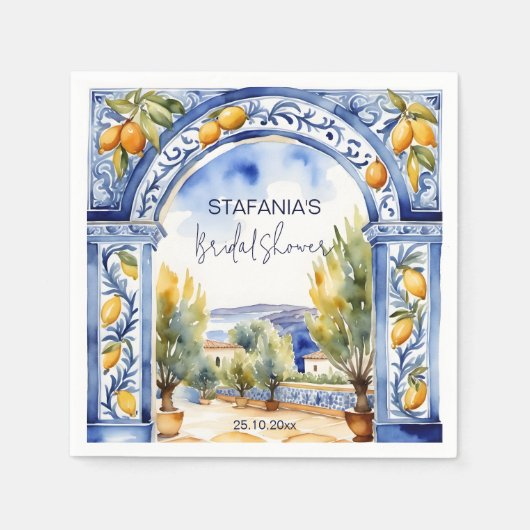 Serviette En Papier Tiles bleus italiens arche citrons enterrement de (Devant)