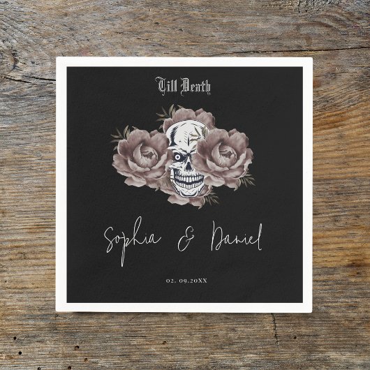 Serviette En Papier Till Death Purple Floral Crâne gothique Mariage