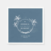 Serviette En Papier Timbre de mariage côtier bleu moderne (Devant)