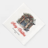 Serviette En Papier Timeless Christmas scene napkin red green artwork (Coin)