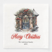 Serviette En Papier Timeless Christmas scene napkin red green artwork (Devant)