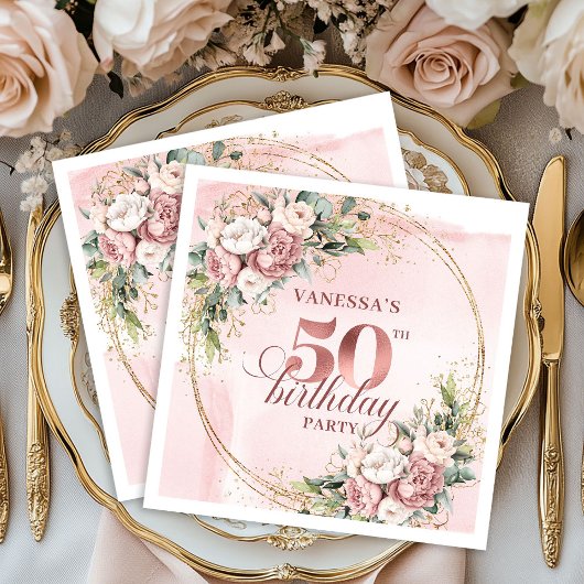 Serviette En Papier Timeless Rose Gold Dusty Pink 50th Birthday Party 