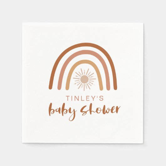 Serviette En Papier TINLEY Boho Terracotta Rainbow Sun Baby Invitation (Devant)