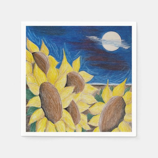 Serviette En Papier Tirage Rustique Tournesol Main Tiré Art Folk (Devant)