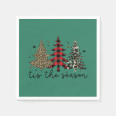 Serviette En Papier "Tis the Season" Plaid Leopard Christmas Trees (Devant)