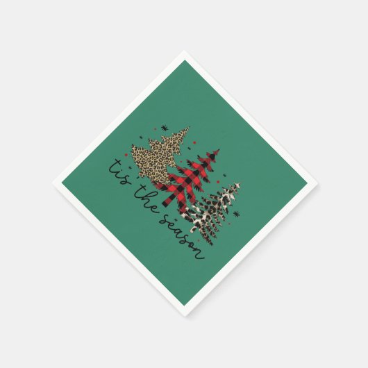 Serviette En Papier "Tis the Season" Plaid Leopard Christmas Trees (Coin)