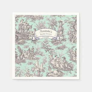 Serviette En Papier Tissu floral vintage gris menthe toile de Jouy
