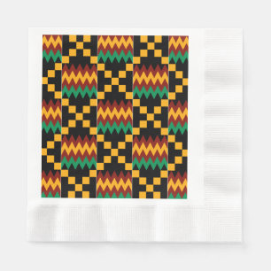 Serviette En Papier Tissu Kente noir, vert, rouge et jaune