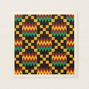 Serviette En Papier Tissu Kente noir, vert, rouge et jaune