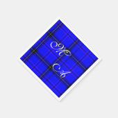 Serviette En Papier Tissu Tartan Bleu Écossais Avec Monogramme (Coin)