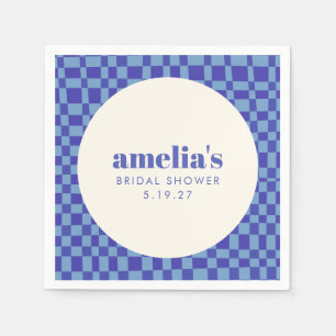 Serviette En Papier Tissus Mariage Abstrait Damier Bleu Personnalisé