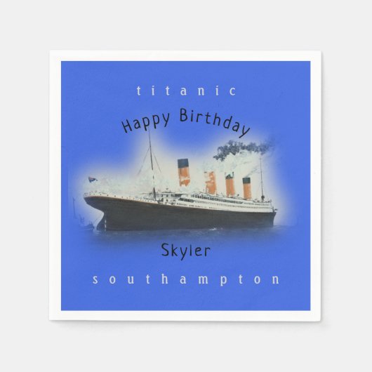 Serviette En Papier Titanic Ship Joyeux Anniversaire Nom Marinne Bleu (Devant)