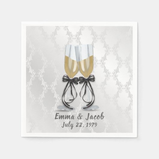 Serviette En Papier Toast Champagne Anniversaire Sur Damas (Devant)