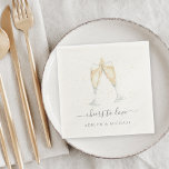 Serviette En Papier Toast Champagne "Cheval to Love" Personnalisé<br><div class="desc">Les serviettes de cocktail Festive et élégantes pour votre soirée de fiançailles ou votre mariage disposent d'une paire de verres de champagne clinquants en aquarelle,  remplis de mousseux. Personnalisez avec deux lignes de texte personnalisé en dessous ; avec "applaudissements à l'amour" et les noms du couple.</div>