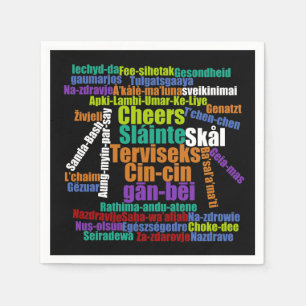Serviette En Papier Toast de joie colorée dans plusieurs langues Word 