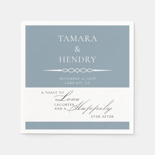 Serviette En Papier Toast de mariage élégant bleu Dusty Personnalisé (Devant)