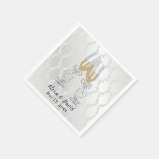 Serviette En Papier Toast mariage Champagne Sur Damas (Coin)