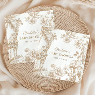 Serviette En Papier Toile beige de Jouy Baby shower Safari Animaux