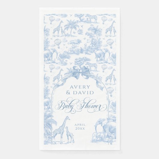 Serviette En Papier TOILE Bleu Safari animal bébé garçon douche (Devant)
