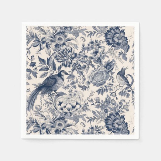 Serviette En Papier Toile bleue vintage Fleurie (Devant)