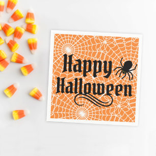 Serviette En Papier Toile d'araignée orange vintage Joyeux Halloween a