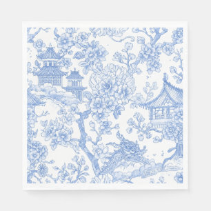 Serviette En Papier Toile de chinoiserie bleue dragon fleur de cerisie