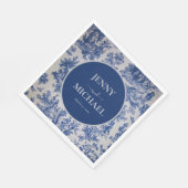 Serviette En Papier Toile de Jouy Bleu Blanc Elégant Mariage (Coin)