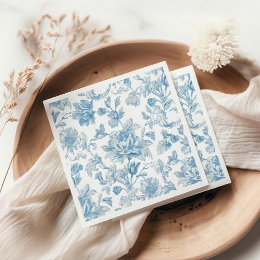 Serviette En Papier Toile-de-jouy Chinoiseries Blue Floral Pattern