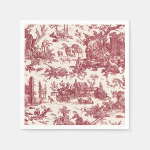 Serviette En Papier Toile de Jouy Fermière Rustique Vintage - Rouge et