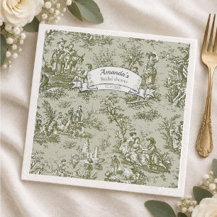 Serviette En Papier Toile de Jouy Florale Vert Olive Vintage