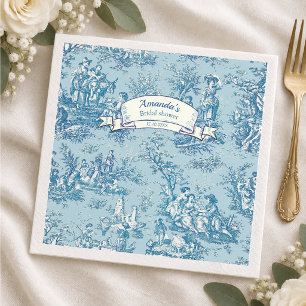Serviette En Papier Toile de Jouy florale vintage bleu sarcelle