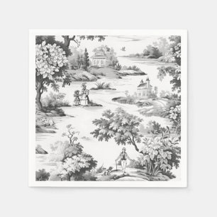 Serviette En Papier Toile de jouy, noir et blanc, porcelaine,